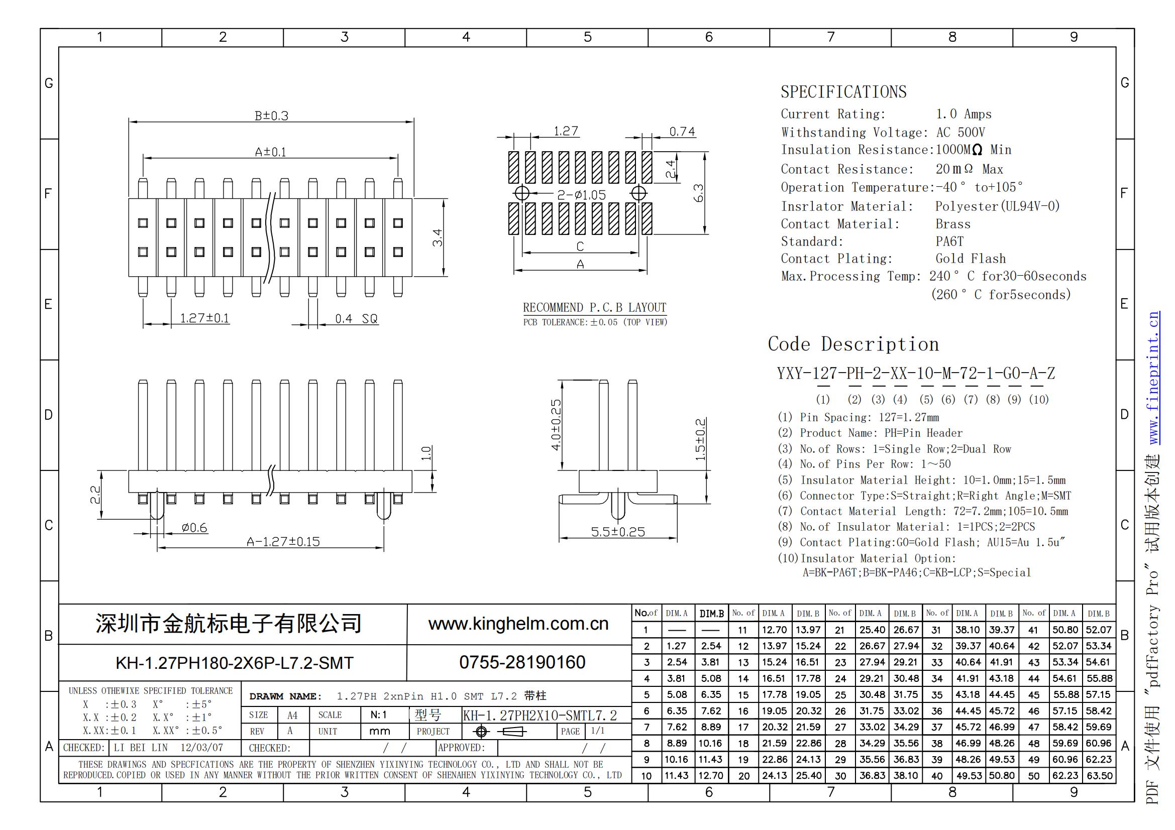 C4943296_排針_KH-1.27PH180-2X6P-L7.2-SMT_規格書_KINGHELM(金航標)排針規格書_00.jpg